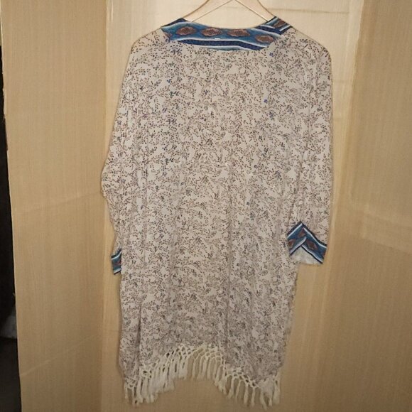 Roxy Womens White Floral Fringe Flowy Open Kimono Small - Picture 2 of 6